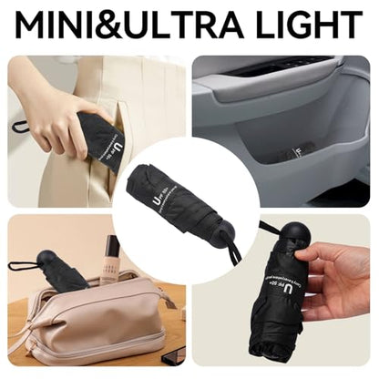 Mini Umbrella for Travel, Compact Folding Umbrella with Case - color: Black