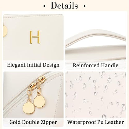 KKXIU Initial Makeup Bag for Women, Personalized Gifts for Women - color: Beige, style: H