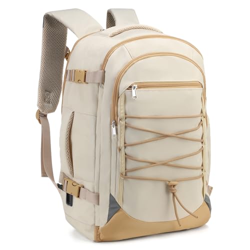 Travel Backpack for 16 Inch Laptop Flight Approved Carry On Beige - color: Beige