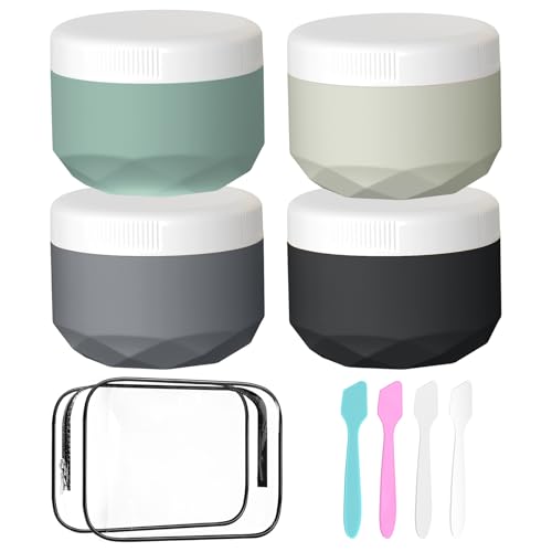 Travel Containers for Toiletries, 4-Pack TSA Approved Silicone Jars (2.5oz) - BPA Free Leakproof Cosmetic Containers for Creams, Lotion, Skincare & Makeup with Bonus Waterproof Bag - color: Grey, size: 75ML