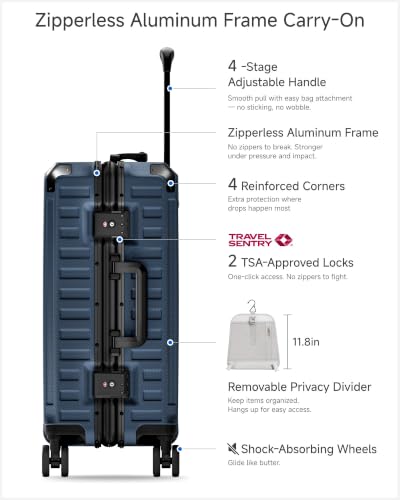 LUGGEX 20 Inch Zipperless Carry On Luggage, Midnight Blue - color: Midnight Blue, size: 20 Inch