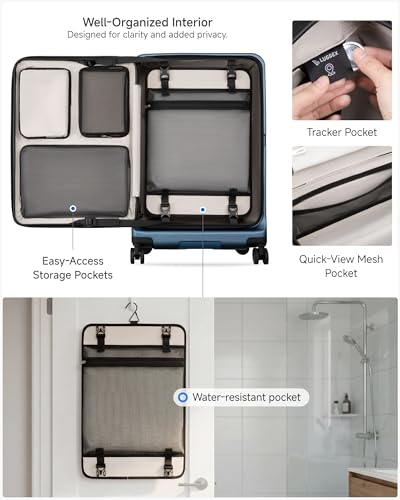 LUGGEX Top Opening Trunk Suitcase Set, Aluminum Frame, Blue, 20" + 26" - color: Blue, size: 20/26 Inch