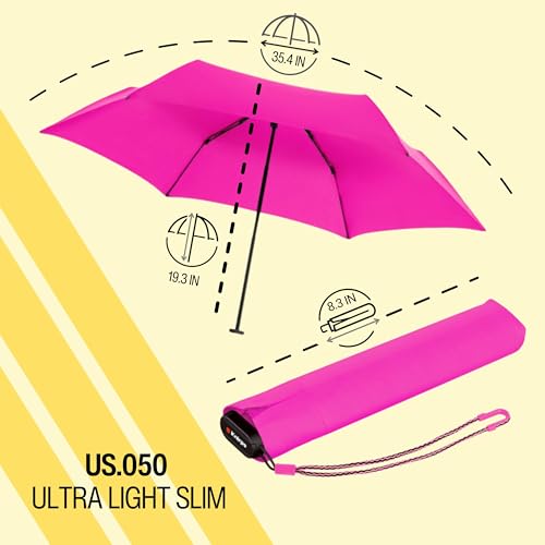 Knirps US.050 Ultra Light Pocket Size Manual Rain Umbrella with Carrying Case - color: Neon Pink