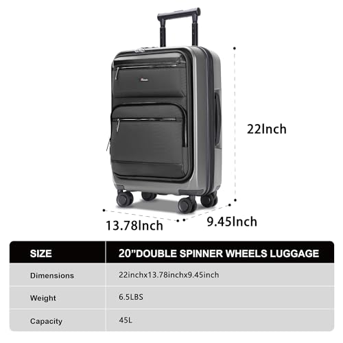 Luggage Sets 2 Piece, Carry On Luggage with Front Pocket & USB Port, Expandable Checked Luggage, Hybrid Soft Front, Hard Shell Suitcases with Spinner Wheels & TSA Lock (20/28 Inch, Grey) - color: Grey