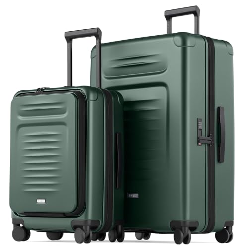Coolife Expandable Luggage with TSA Lock 2 Piece Set Green | Suitcase Set with 360° Smooth-Rolling Dual Spinner,Durable Hardshell Suitcases,Reinforced Bottom Groove - color: Green