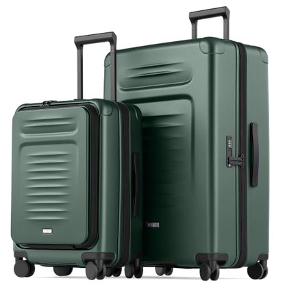 Coolife Expandable Luggage with TSA Lock 2 Piece Set Green - color: Green
