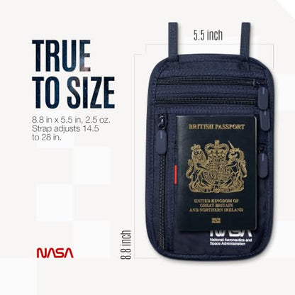 NASA Neck Wallet with RFID-Secured Passport Protection (Lunar Blue) - color: Lunar Blue