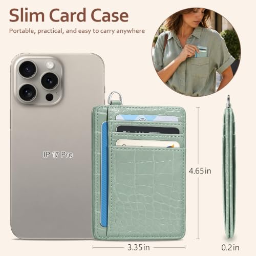 Coco Rossi Crocodile Wallet Women Slim Credit Card Holder with Keychain | Luxury Wallets, Alligator Print, RFID Blocking, ID Case, Small Minimalist, Womens Girls Gift, Light Green Croc - color: A Light Green Croc