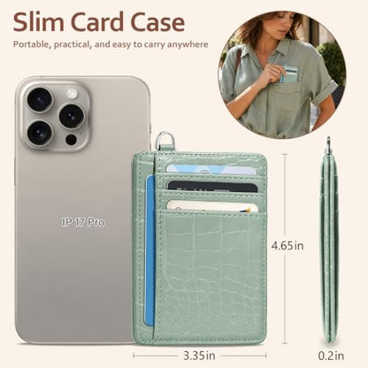 Coco Rossi Crocodile Wallet Women Slim Credit Card Holder with Keychain | Luxury Wallets, Alligator Print, RFID Blocking, ID Case, Small Minimalist, Womens Girls Gift, Light Green Croc - color: A Light Green Croc