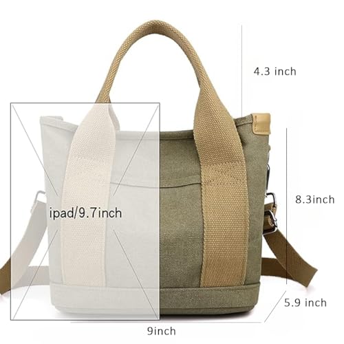 Small Tote Bag with Zipper, 2024 Canvas Multi-Pocket Crossbody Bag Shoulder Bag Satchel Hobo Bag Messenger Bag - color: Denim Army Green, size: Large
