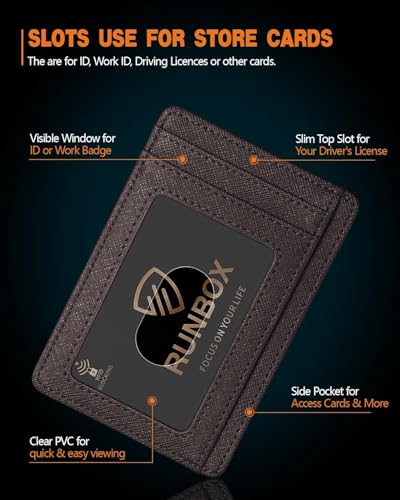 RUNBOX Slim Wallet for Men and Women, RFID Blocking Leather Card Holder - color: Cross Coffee