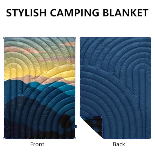 Puffy Camping Blanket,Large Camp Blanket Outdoor Camping Quilt Waterproof - color: Blue Mountains, size: 52x75"