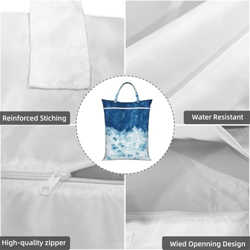 "blue and white wave beach cool 2-Pack Travel Laundry Bags for Dirty Clothes- Large Waterproof Laundry Tote, Wet & Dry Use, Reusable Foldable Carry Handles for Vacation, Gym & Dorm" - color: Blue And White Wave Beach Cool