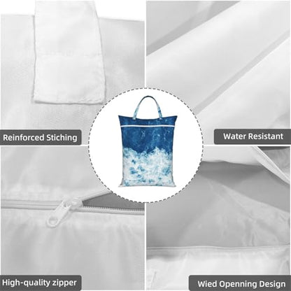 "blue and white wave beach cool 2-Pack Travel Laundry Bags for Dirty Clothes- Large Waterproof Laundry Tote, Wet & Dry Use, Reusable Foldable Carry Handles for Vacation, Gym & Dorm" - color: Blue And White Wave Beach Cool