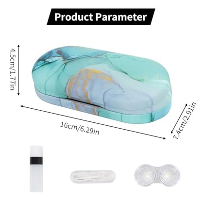 2 in 1 Contact Lens Case and Eyeglasses Case for Women Men Kids, Double Sided Hard Shell Portable Glasses Travel Holder with Built-in Mirror, Contact Lens Box (Green Marble) - color: Green Marble