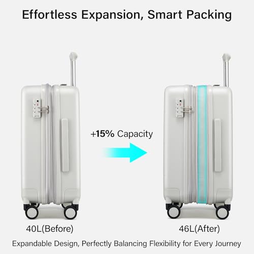 Hanke Carry On Luggage 22x14x9 Airline Approved Hardside 20 Inch Suitcase - color: Smoke White, size: 20 Inch EXT