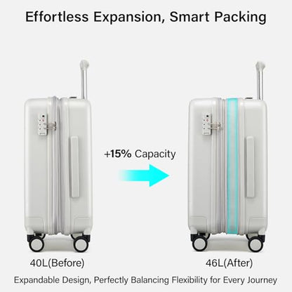 Hanke Carry On Luggage 22x14x9 Airline Approved Hardside 20 Inch Suitcase - color: Smoke White, size: 20 Inch EXT