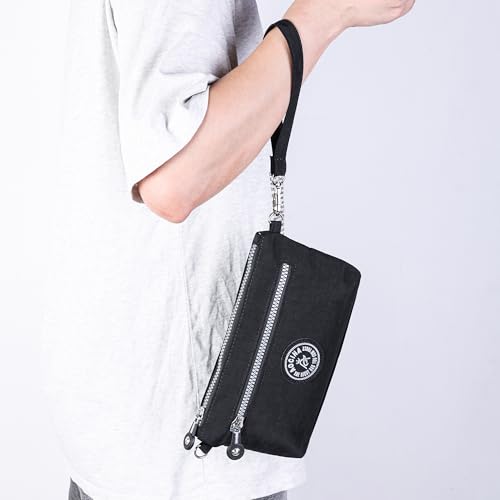 Small Wristlet Wallets for Women Nylon RFID Cross body bag - color: Black