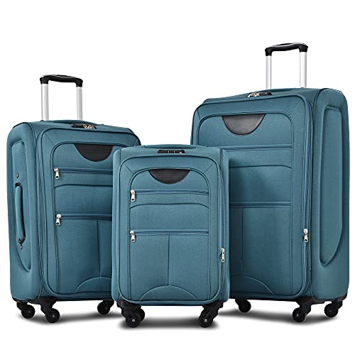 Merax Softside Luggage Set Softshell Lightweight 3 Piece Spinner Suitcase - color: Blue Green, style: Softside Luggage(22/26/30)