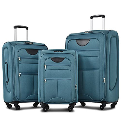 Merax Softside Luggage Set, Travel Suitcase Expandable Lightweight 3 Piece - color: Blue Green, size: 22/26/30