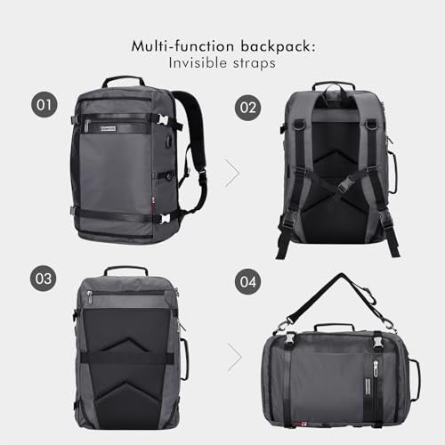 WITZMAN Travel Backpack for Men 35L Carry-on Luggage Bag USB Charging Port - color: Silvery Grey