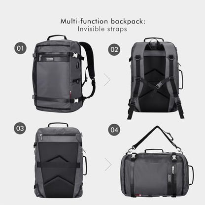 WITZMAN Travel Backpack for Men 35L Carry-on Luggage Bag USB Charging Port - color: Silvery Grey