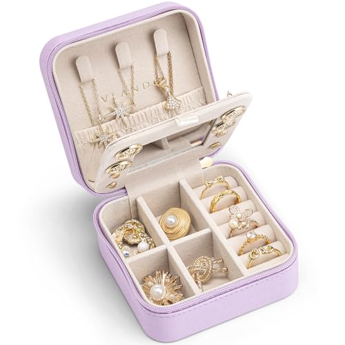 VLANDO Travel Jewelry Case with Mirror, Storage 3 Pairs of Stud Earrings - color: F.Purple - Mirror
