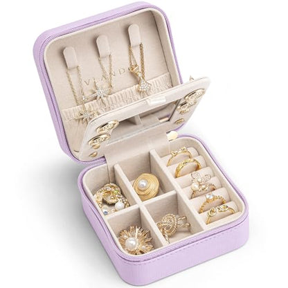 VLANDO Travel Jewelry Case with Mirror, Storage 3 Pairs of Stud Earrings - color: F.Purple - Mirror