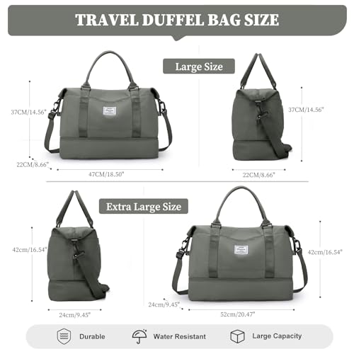 Weekender Bags for Women, Carry-On Overnight Travel Duffel Bag - color: Olive Green, size: Extra Large