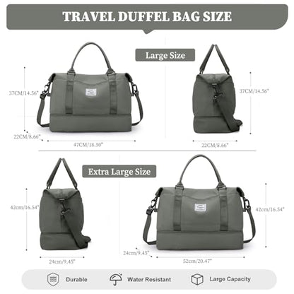 Weekender Bags for Women, Carry-On Overnight Travel Duffel Bag - color: Olive Green, size: Extra Large