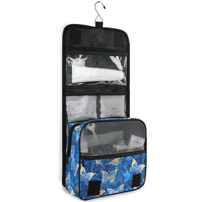 Hanging Travel Toiletry Bag Butterflies Dye Navy Kit Makeup Case Cosmetics Organizer for Men Women - color: Butterflies Dye Navy
