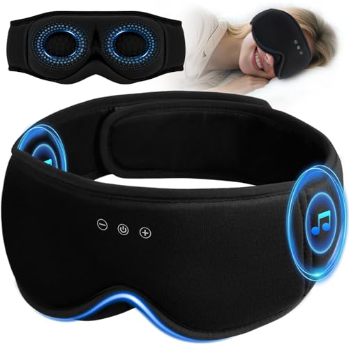Bamboo Cotton Sleep Mask with Bluetooth Headphones, 100% Blackout, Black - color: Black