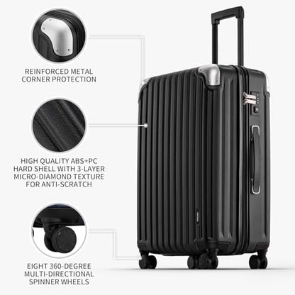 LEVEL8 Grace Luggage, 28 Inch Hardside Suitcase, Abs+Pc Harshell Spinner Luggage with Tsa Lock, Spinner Wheels, Black, 28 Inch - color: Black, size: 28 Inch