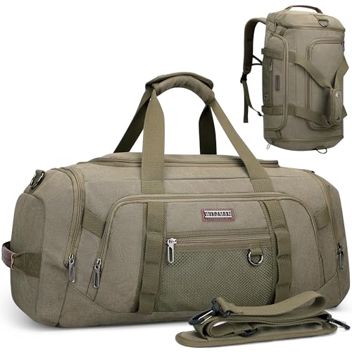 WITZMAN 캔버스 더플 백 남성용 3 in 1 컨버터블 백팩 40L 여행용, 아미 그린., 빈티지 - color: 아미 그린., size: 45L Upgrade