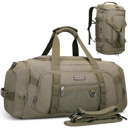 WITZMAN 캔버스 더플 백 남성용 3 in 1 컨버터블 백팩 40L 여행용, 아미 그린., 빈티지 - color: 아미 그린., size: 45L Upgrade
