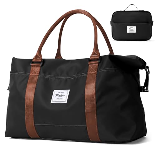 Travel Duffel Bag, Carry On Overnight Weekender Bags for Women - color: Black&Brown, size: Large