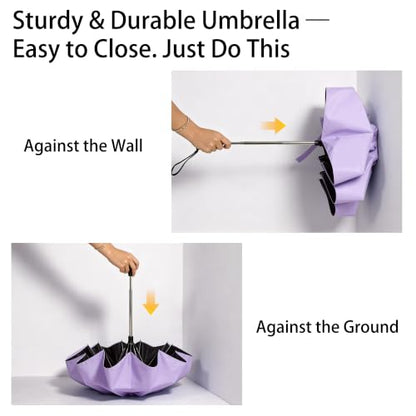 Automatic Mini Travel Umbrellas for Rain/Sun, Small Lightweight Folding Auto Open/Close Windproof Compact Umbrellas for Women Men, Fits Car & Backpack - color: Purple