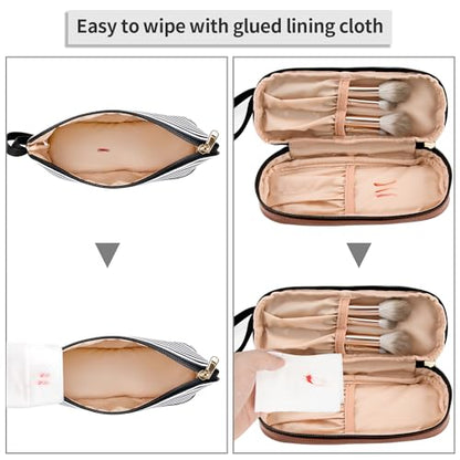 Small Makeup Bag 2 Layers Travel Cosmetic Bag with Makeup Brush Compartment - color: 04-stripe