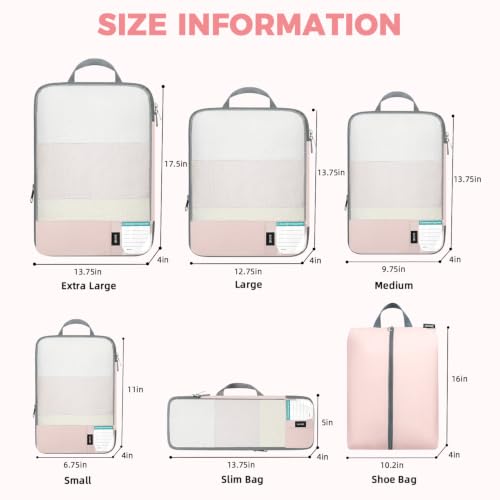 BAGAIL Lightweight Compression Packing Cubes for Travel, 6 Set, Pink - color: Pink