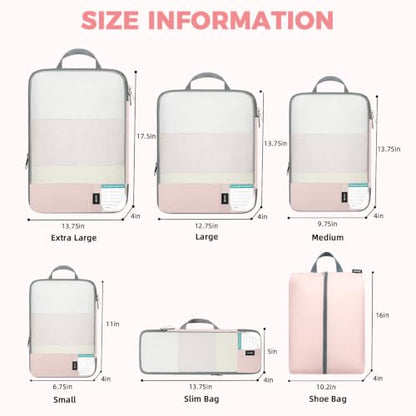 BAGAIL Lightweight Compression Packing Cubes for Travel, 6 Set, Pink - color: Pink