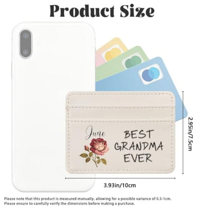 Thin Front Pocket Card Wallet for Women RFID Blocking PU Leather Card Holder with Your Design Delicate Floral Gift for Grandma Daily Errands - color: June Flower