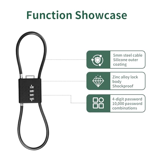 H12 (1 Pack) 4-Digit Combination Cable Padlock with 32 inch (80 cm) Flexible Steel Cable, Small Lock for Locker,Luggage, Backpack,Cabinet,Gym Bag,Toolbox,Travel,Black - size: 80cm(32 inch Cable)