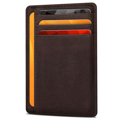 Slim Minimalist RFID Leather Wallet, Front Pocket Card Holder, Brown Hunter - color: Brown Hunter