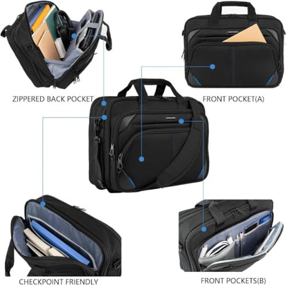 KROSER 17.3 Inch Laptop Briefcase, Computer Bag,Messenger Shoulder Bag - color: Black/Blue, size: 17.3 INCH