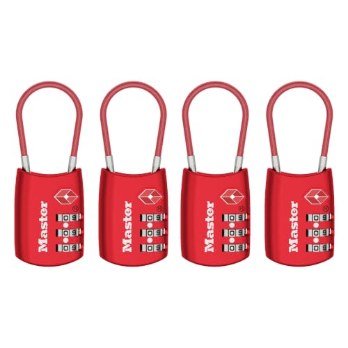 Master Lock TSA Approved Combination Luggage Lock, 4-Pack, 4688REDEC4 - color: Red, size: 4 Pack