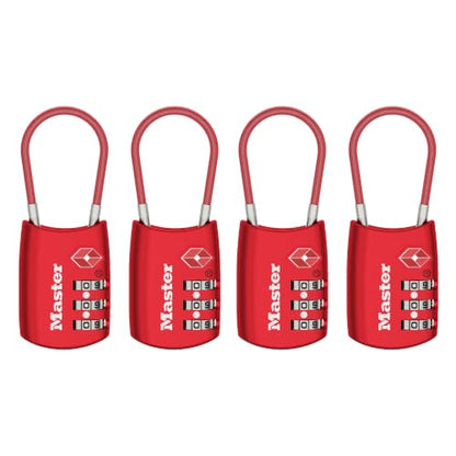 Master Lock TSA Approved Combination Luggage Lock, 4-Pack, 4688REDEC4 - color: Red, size: 4 Pack