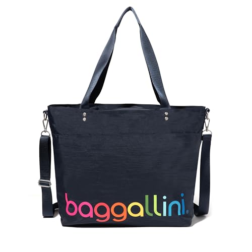 Baggallini Carryall Tote - Lightweight Nylon Zipper Top Weekender Travel Beach Bag w/Luggage Sleeve - color: Baggallini Rainbow