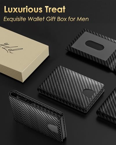 2026 Wallet for Men - RFID Blocking [Functional & Practical] Bifold Slim Minimalist Credit Card Holder Pop Up Wallet Metal Case with Cash Slot, Front Pocket with ID Window, Gift Boxed (Carbon Fiber) - color: Carbon Fiber