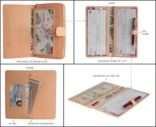 Big Fat RFID Blocking Leather Organizer Checkbook Wallets For Women - Clutch - color: APRICOT