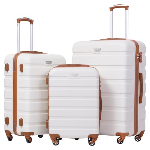 Coolife Luggage Set, 3 Piece Lightweight Durable Hardshell, Apricot White - color: Apricot White